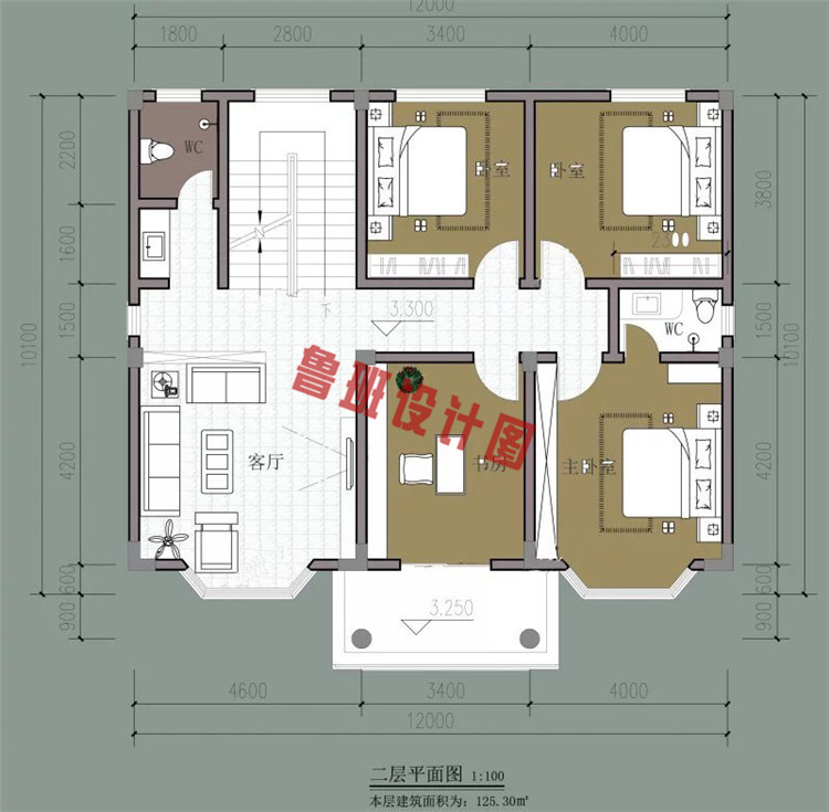 现代实用三层自建房设计二层户型图