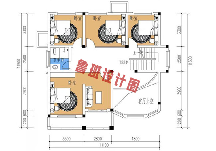 三层复式别墅设计二层户型图