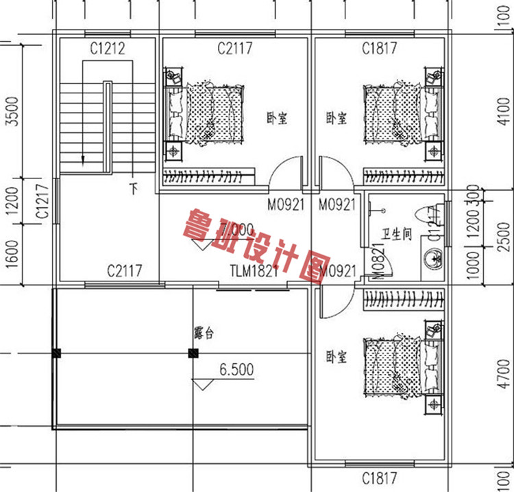 带空中花园的欧式三层别墅设计三层户型图