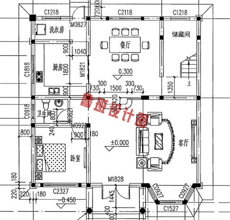 经典乡村三层自建房屋推荐设计一层户型图