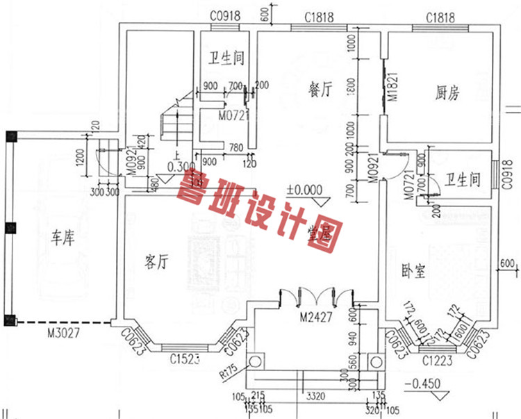 三层带独立车库别墅设计一层户型图