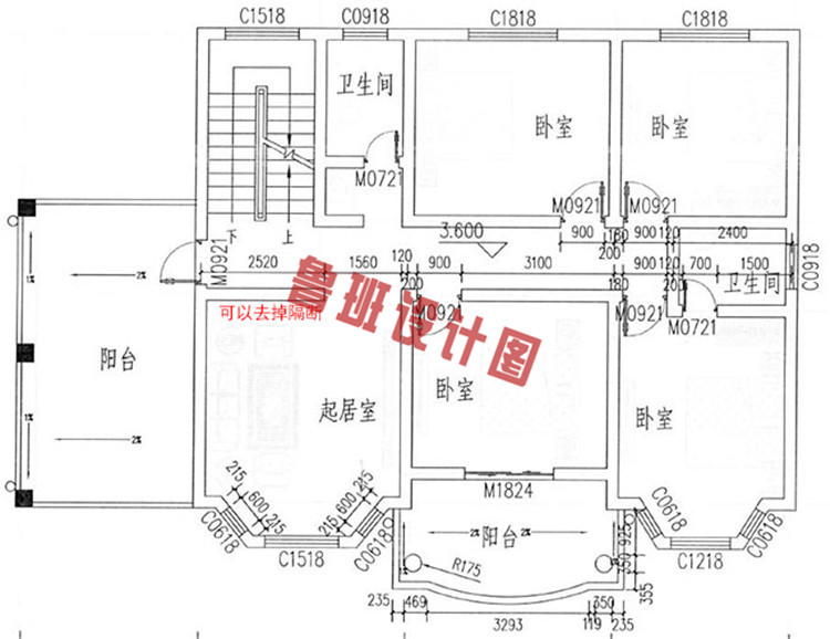 三层带独立车库别墅设计二层户型图