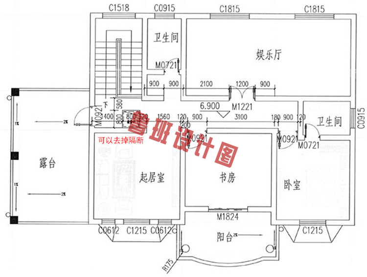 三层带独立车库别墅设计三层户型图