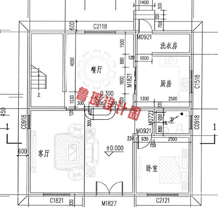 美观大气的简约三层别墅设计一层户型图