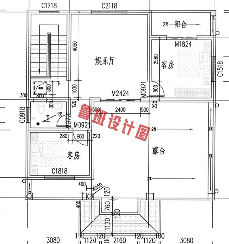 美观大气的简约三层别墅设计三层户型图