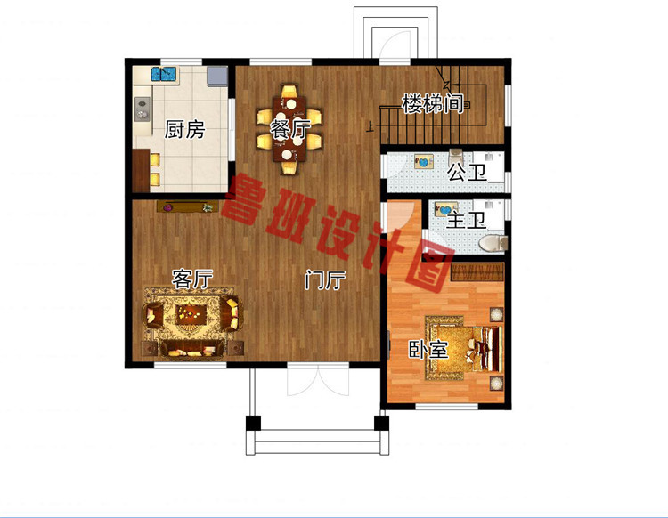 三层现代风格农村别墅设计一层户型图