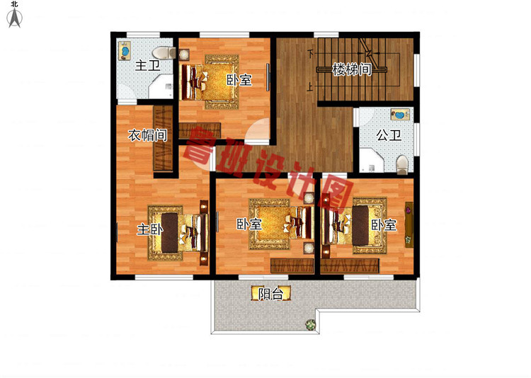 三层现代风格农村别墅设计二层户型图