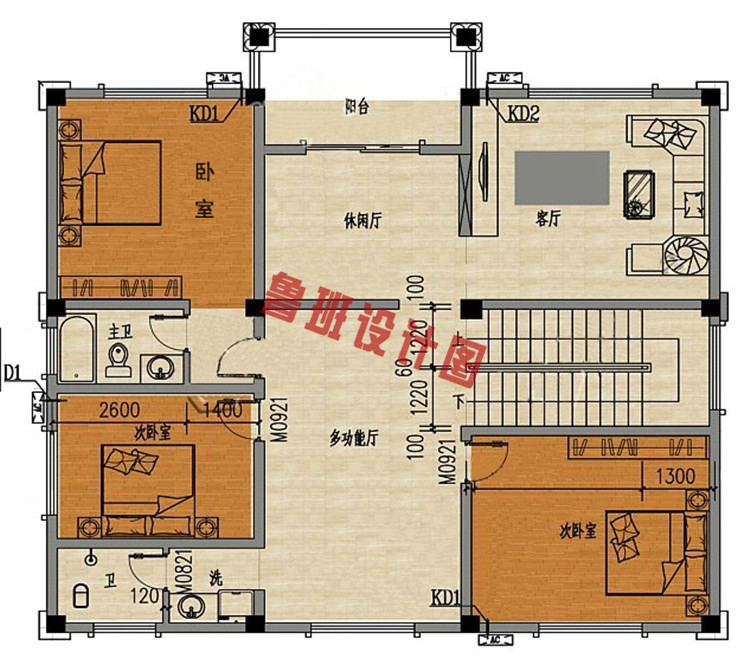 典雅欧式三层别墅设计二层户型图