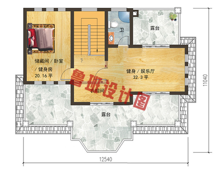 精致田园风三层别墅设计三层户型图1