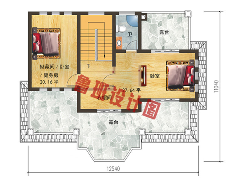 精致田园风三层别墅设计三层户型图2