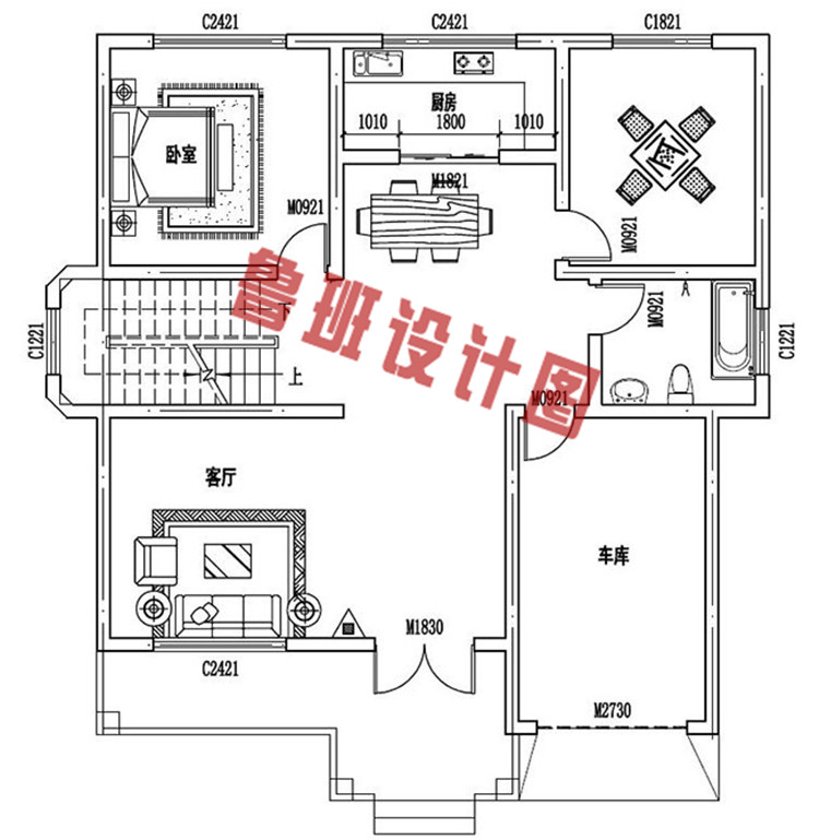 三层带车库小洋楼设计一层户型图