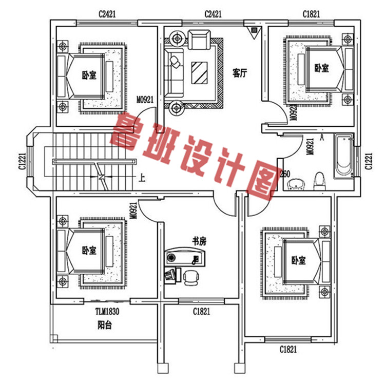 三层带车库小洋楼设计二层户型图