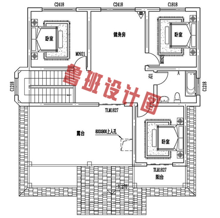 三层带车库小洋楼设计三层户型图