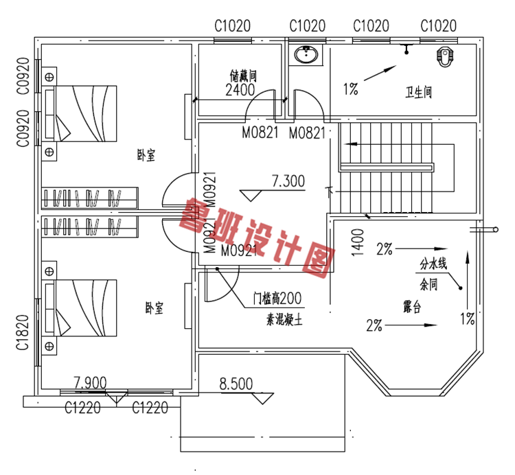 地中海风格三层自建房三层户型图