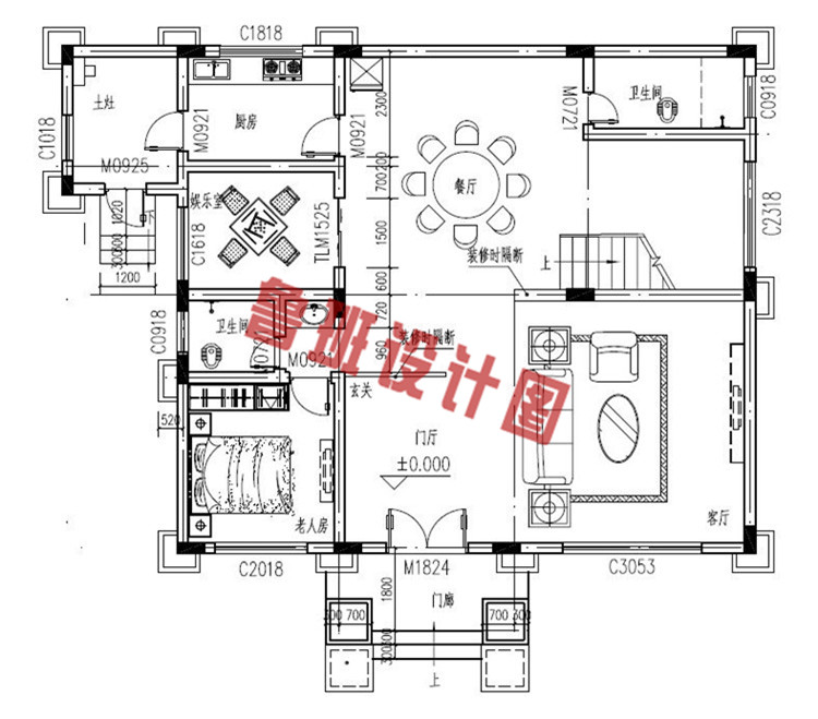 150平三层欧式别墅设计一层户型图