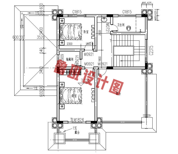 150平三层欧式别墅设计三层户型图