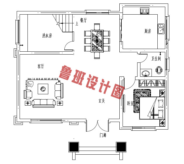 新中式欧式三层别墅设计一层户型图