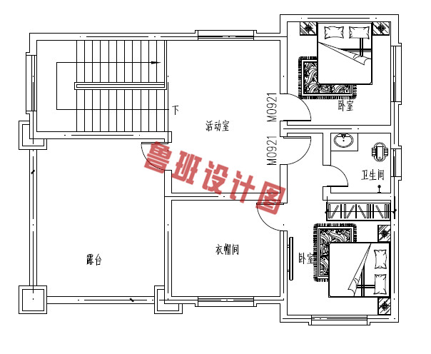 新中式欧式三层别墅设计三层户型图