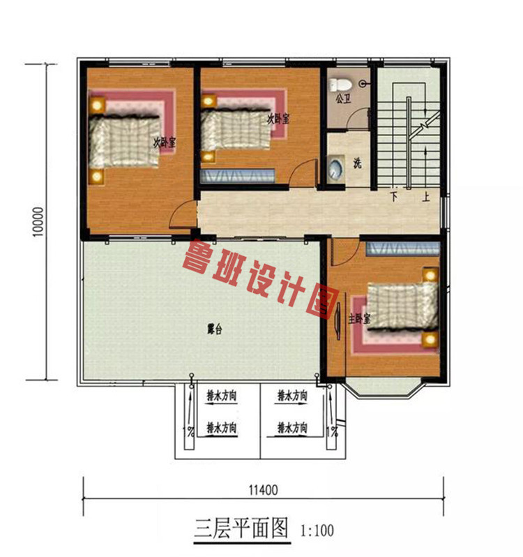 120平三层小别墅设计三层户型图