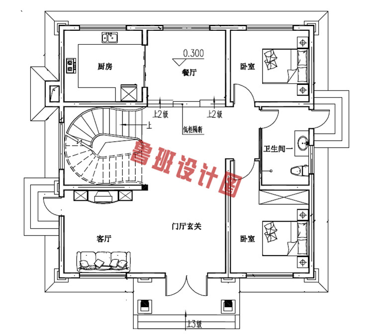 120平三层欧式豪华房屋设计一层户型图