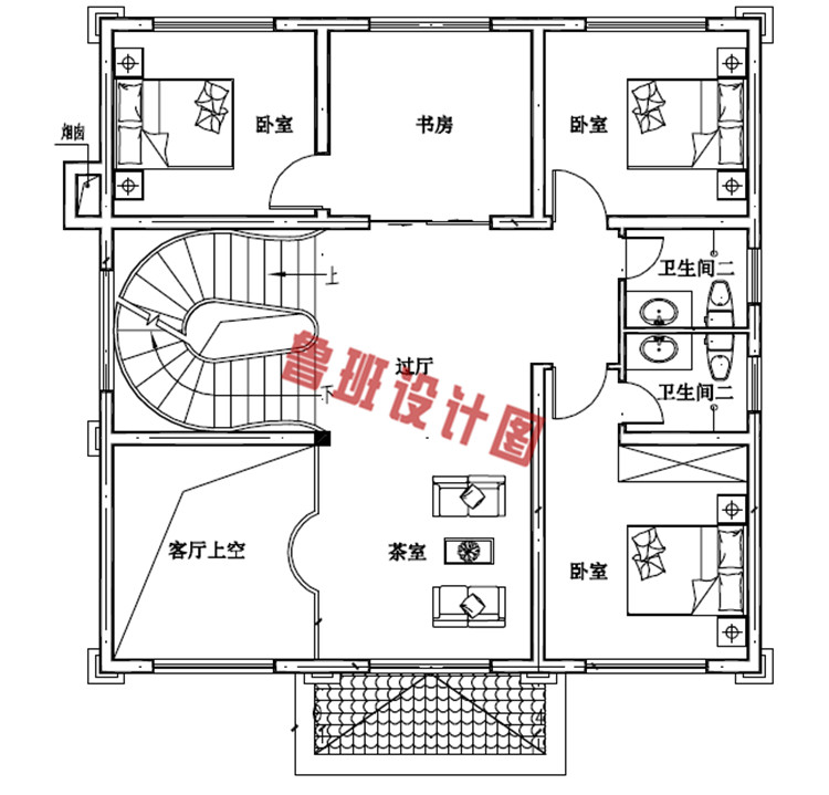 120平三层欧式豪华房屋设计二层户型图