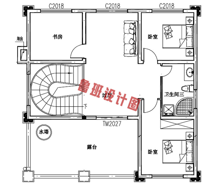 120平三层欧式豪华房屋设计三层户型图