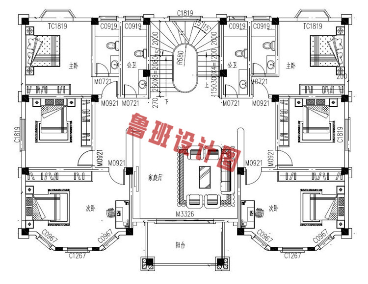 农村三层别墅设计二层户型图