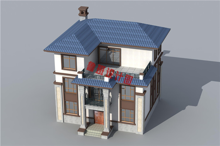 新中式三层房屋设计鸟瞰图