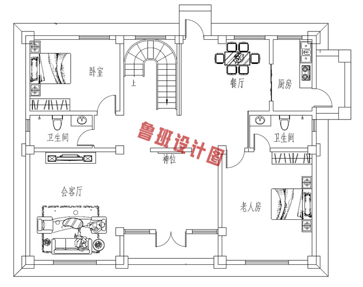 欧式豪华三层农村别墅设计一层户型图