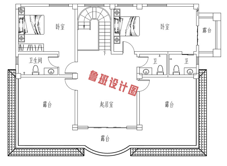 欧式豪华三层农村别墅设计三层户型图