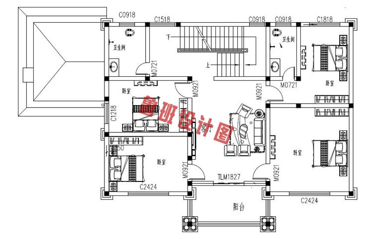 经济实用的三层农村别墅设计二层户型图