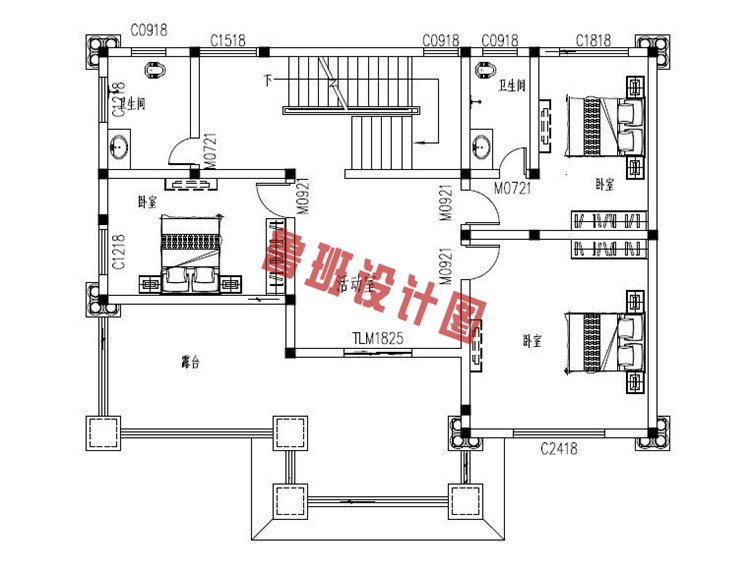 经济实用的三层农村别墅设计三层户型图