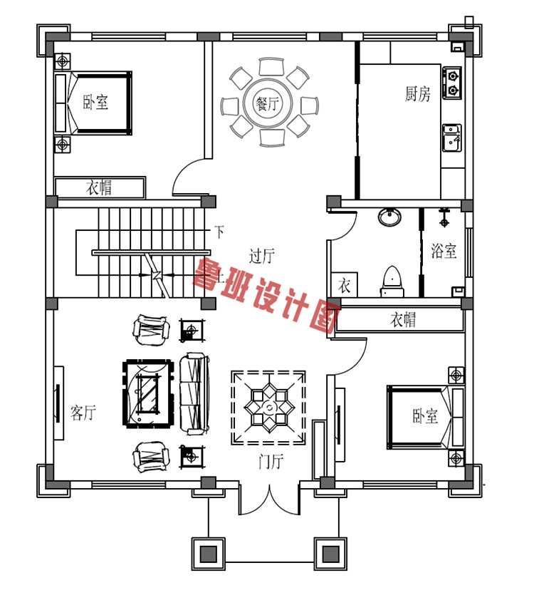 三层欧式经典乡村小别墅设计一层户型图