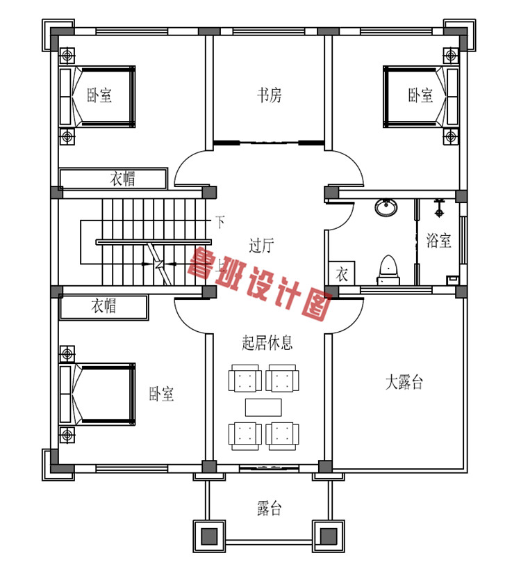 三层欧式经典乡村小别墅设计二层户型图