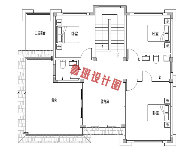 新中式独栋三层别墅设计三层户型图