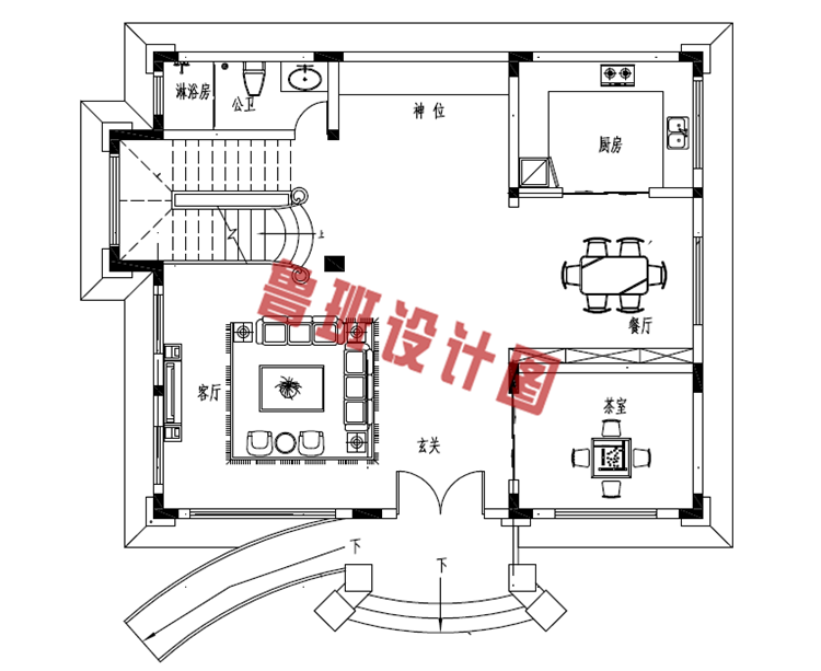 新款热销田园风三层小别墅一层户型图