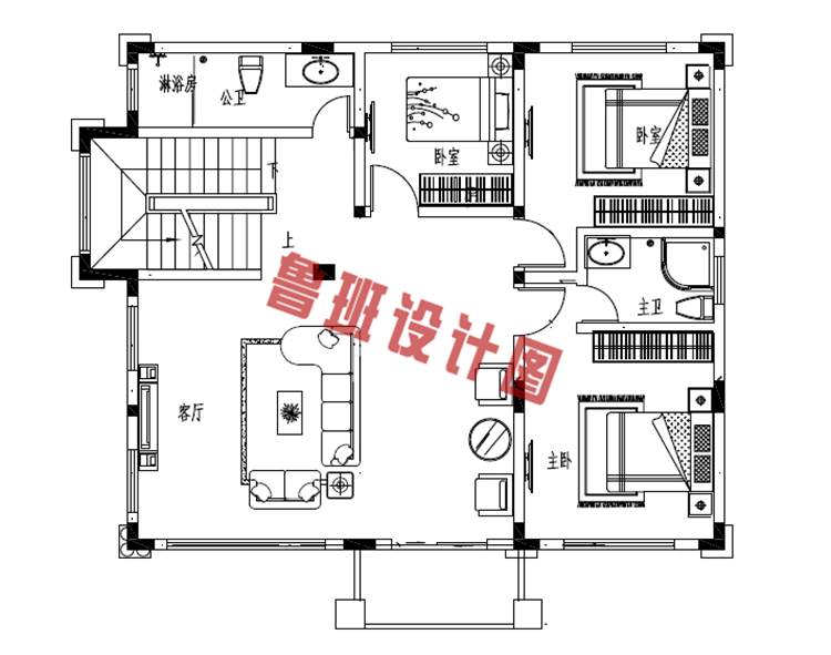 新款热销田园风三层小别墅二层户型图