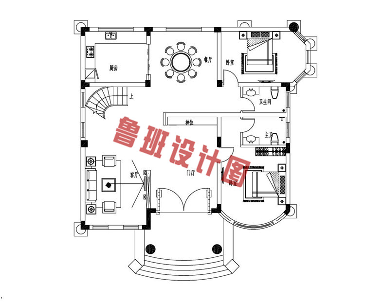 气派欧式三层小别墅设计一层户型图