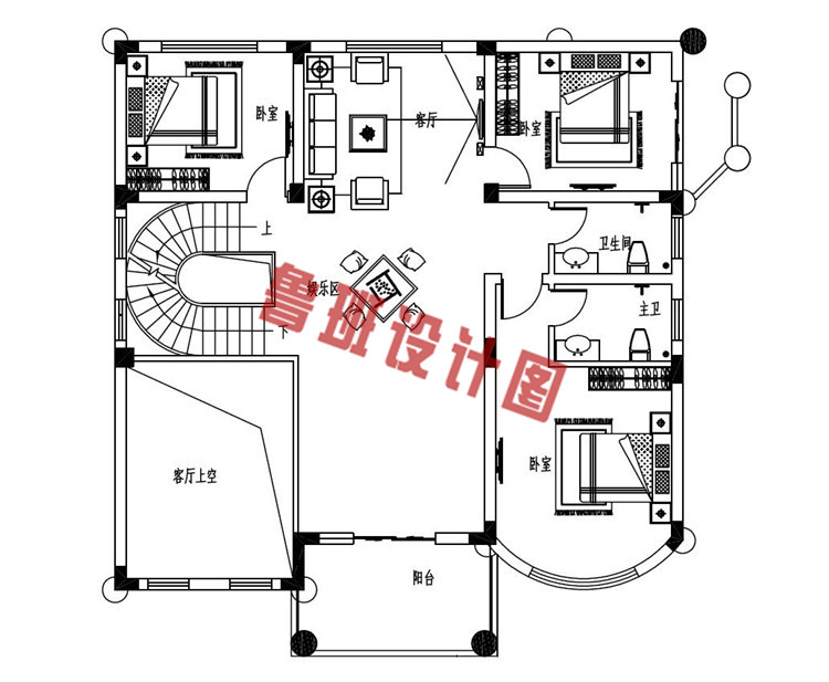 气派欧式三层小别墅设计二层户型图