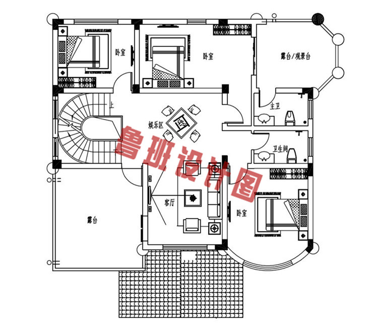 气派欧式三层小别墅设计三层户型图