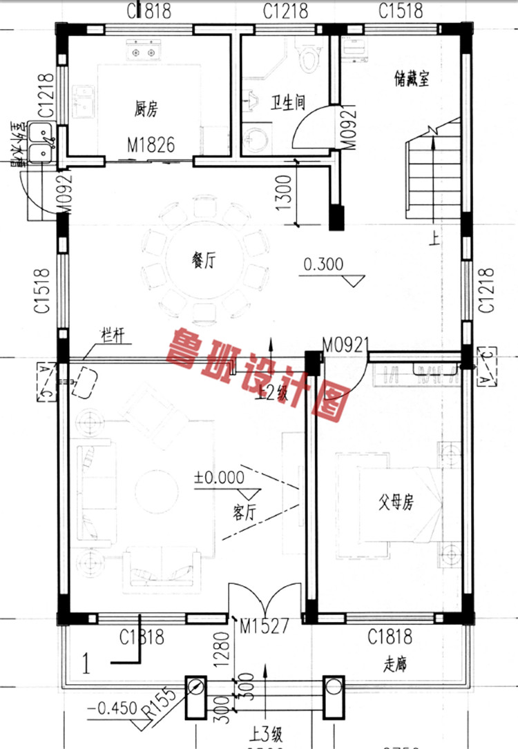 三层农村经典欧式自建房屋一层户型图