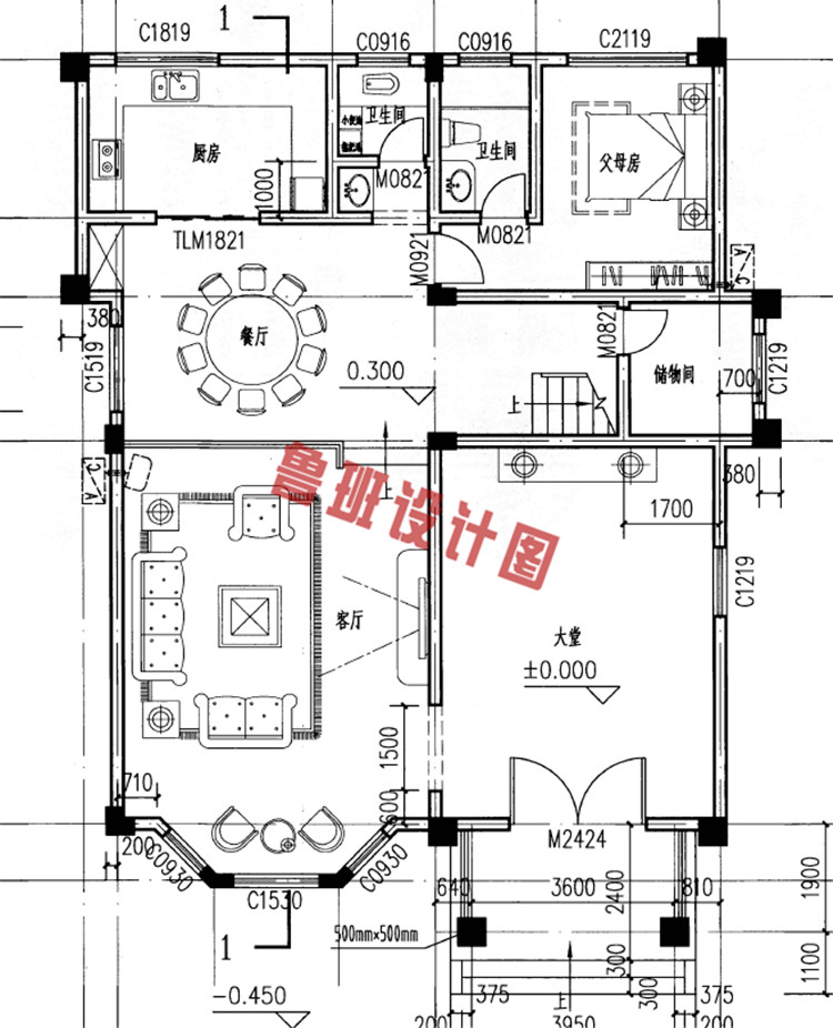 最新欧式三层别墅设计一层户型图