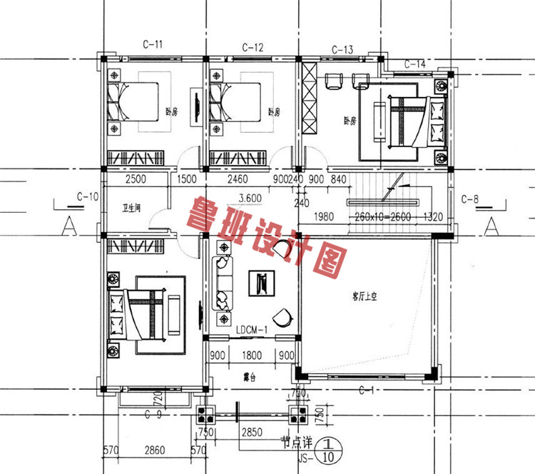 欧式复古三层小别墅推荐二层户型图