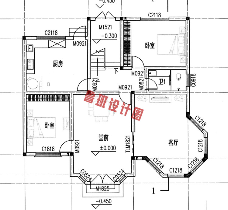 现代三层小别墅设计一层户型图