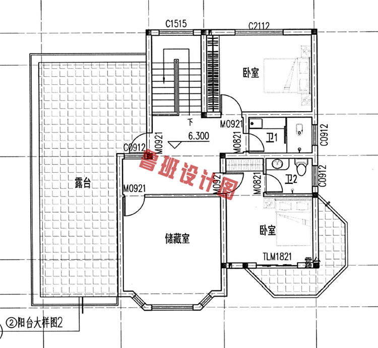 现代三层小别墅设计三层户型图