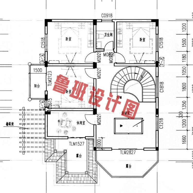 美式田园三层小别墅推荐三层户型图