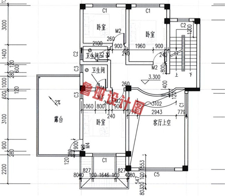 30万三层农村别墅设计二层户型图