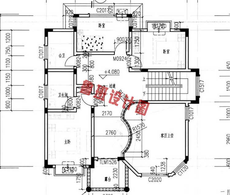 三层高端大气三层别墅设计二层户型图