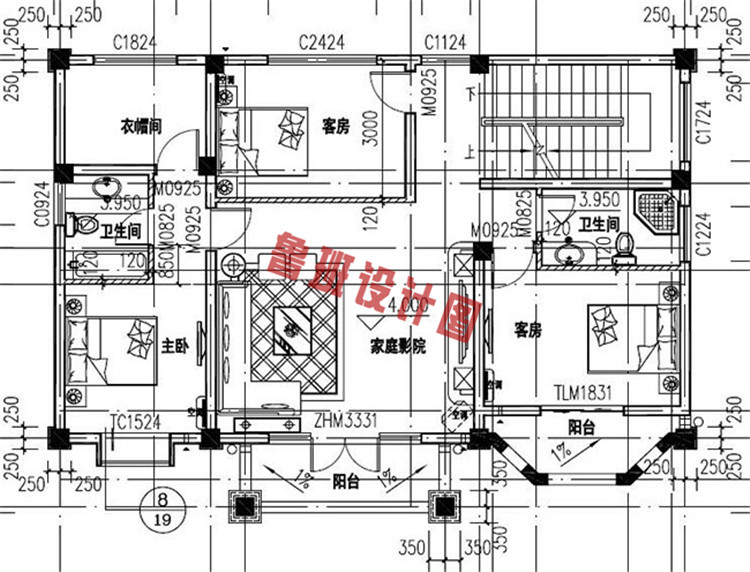 三层简欧别墅设计二层户型图