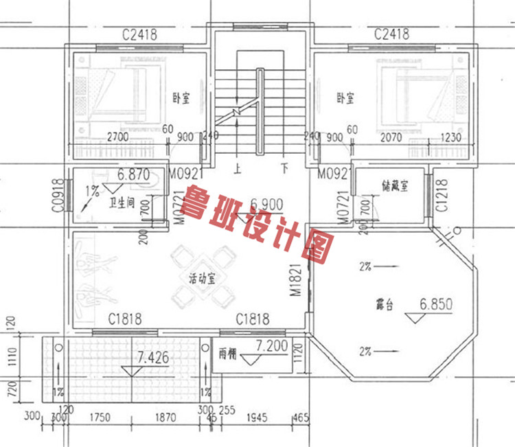 平现代风别墅设计三层户型图